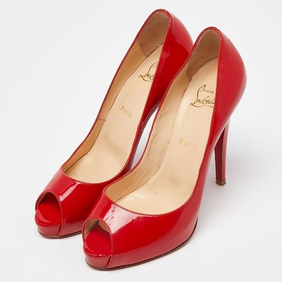 Christian Louboutin Red Patent Leather Very Prive Peep-Toe Pumps Size 40 - Picture 2 of 4